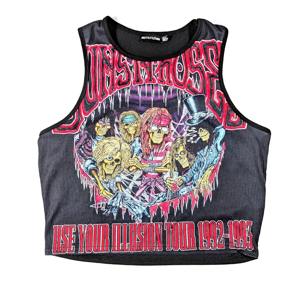 PrettyLittleThing Guns N Roses 1992-1993 Tour Crop Tank Top Band Tee Size XL